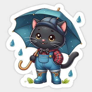 Cute cat in rain boots with umbrella Sticker